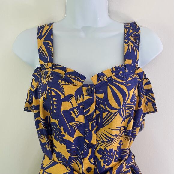 NWT See by Chloe Palm Leaf Print Romper Size 8 Linen Blend Tropical Beach Resort - Picture 3 of 12